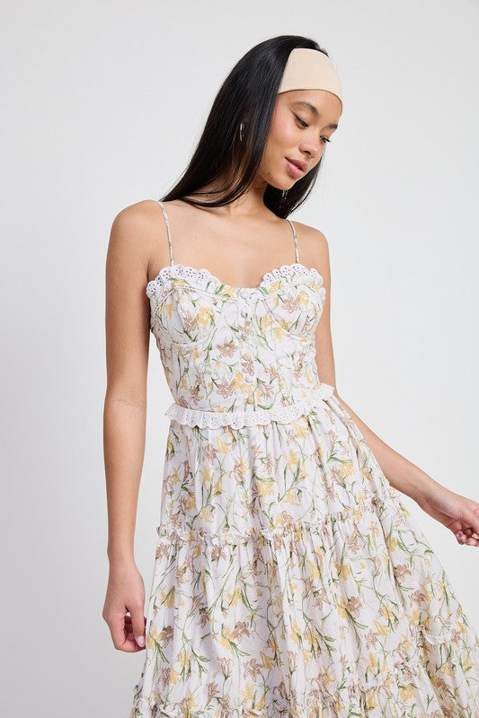 MIDI FLORAL CORSET DRESS - Pikemla