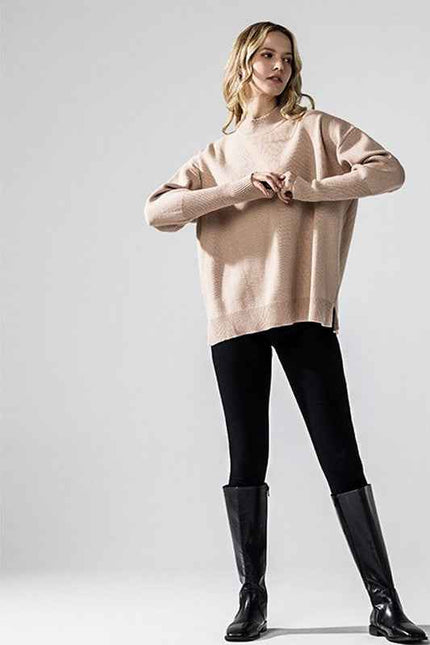 Mock Neck Balloon Sleeve Side Slit Sweater
