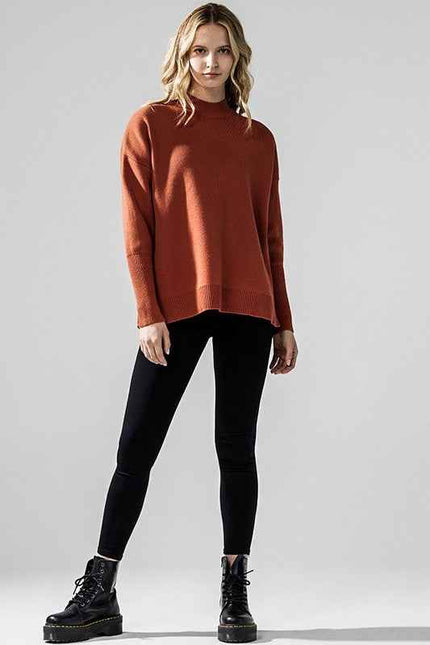 Mock Neck Balloon Sleeve Side Slit Sweater
