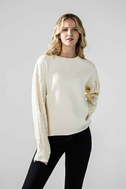 Plus Cozy Solid Body Contrast Cable Knit Sweater