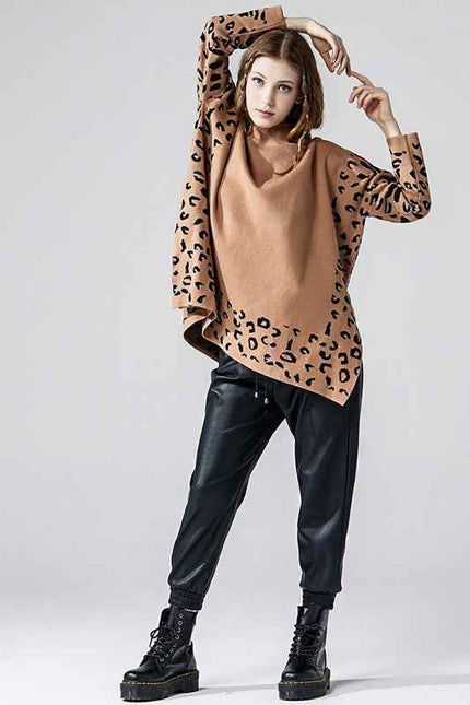 Plus Oversize MockNeck Leopard Print Sweater Tunic