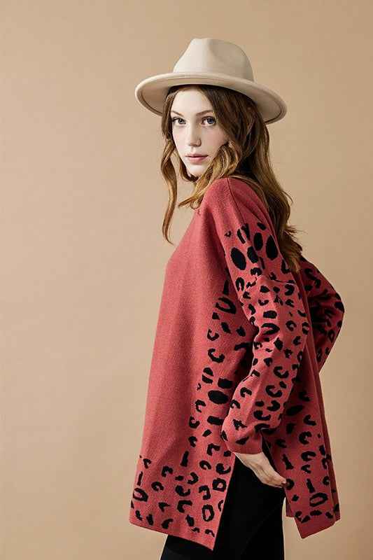 Plus Oversize MockNeck Leopard Print Sweater Tunic