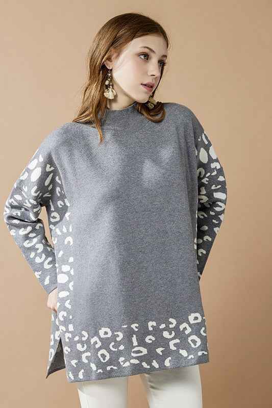 Plus Oversize MockNeck Leopard Print Sweater Tunic