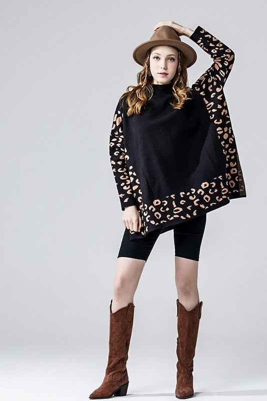 Plus Oversize MockNeck Leopard Print Sweater Tunic