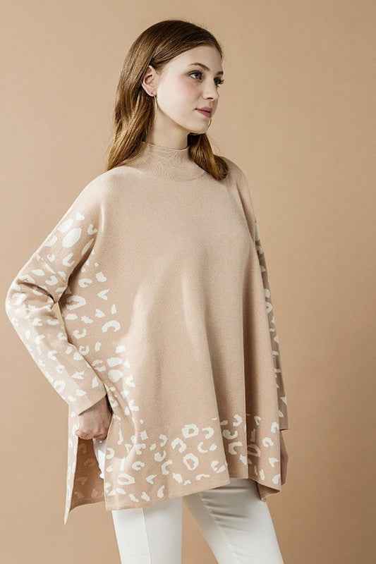 Plus Oversize MockNeck Leopard Print Sweater Tunic