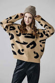 Plus Fuzzy Mohair Jacquard V-Neck Leopard Sweater