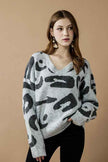 Plus Fuzzy Mohair Jacquard V-Neck Leopard Sweater