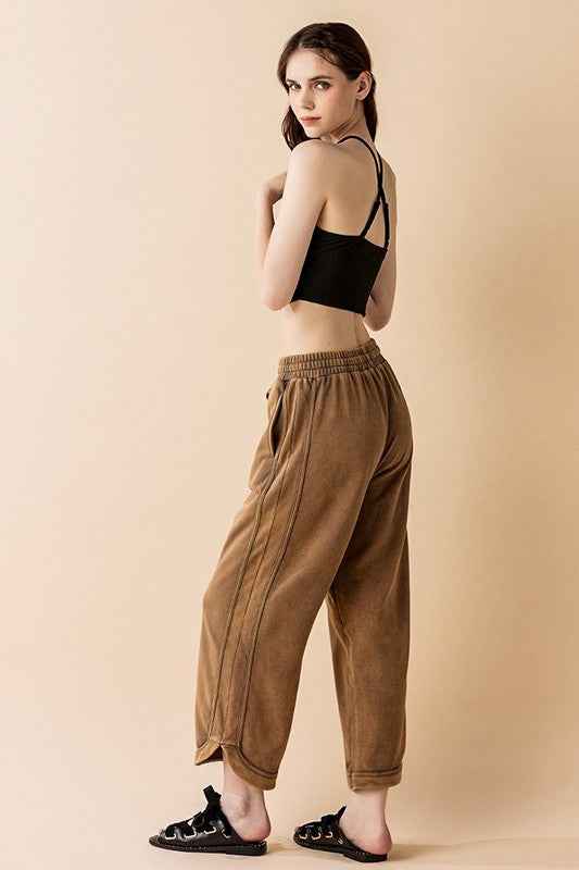 Plus Dolphin Tail Wide Leg Mineral Washed Pants