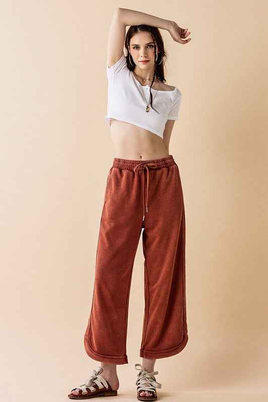 Plus Dolphin Tail Wide Leg Mineral Washed Pants