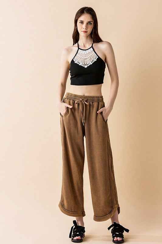 Plus Dolphin Tail Wide Leg Mineral Washed Pants