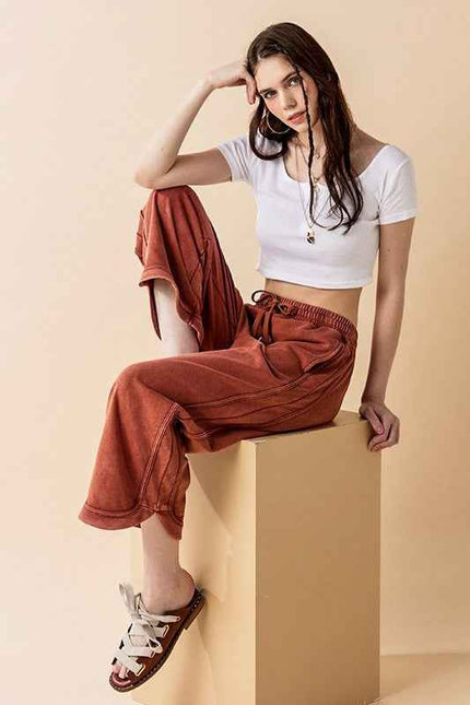 Plus Dolphin Tail Wide Leg Mineral Washed Pants