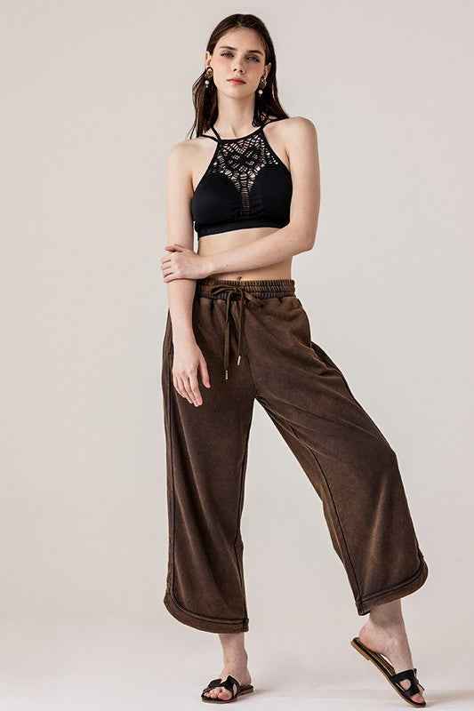 Plus Dolphin Tail Wide Leg Mineral Washed Pants
