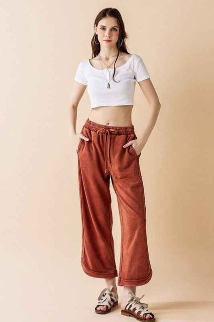 Plus Dolphin Tail Wide Leg Mineral Washed Pants