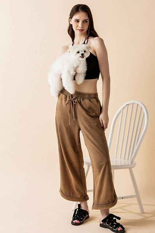 Plus Dolphin Tail Wide Leg Mineral Washed Pants