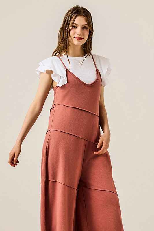 Keyhole back Wide Leg Raw Edge Jumpsuit