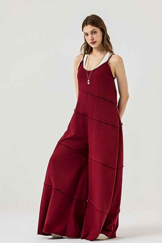 Keyhole back Wide Leg Raw Edge Jumpsuit