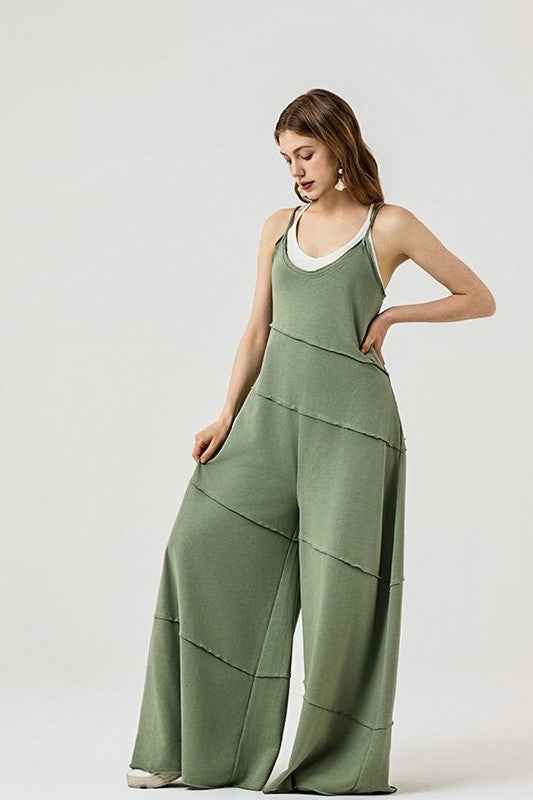 Keyhole back Wide Leg Raw Edge Jumpsuit