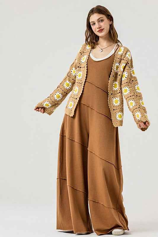 Keyhole back Wide Leg Raw Edge Jumpsuit