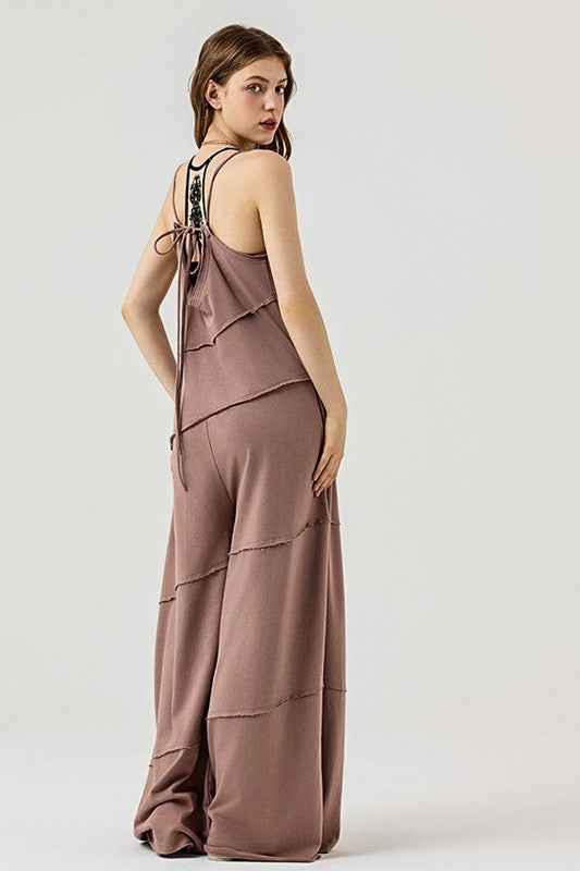 Keyhole back Wide Leg Raw Edge Jumpsuit