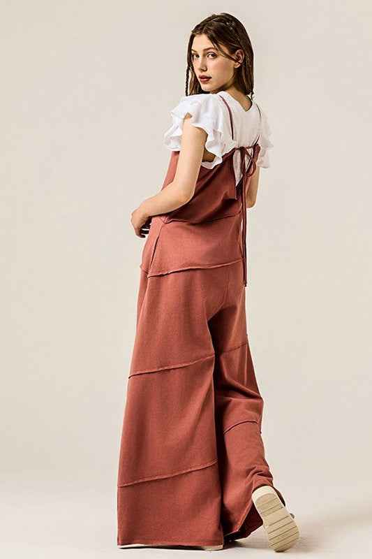 Keyhole back Wide Leg Raw Edge Jumpsuit