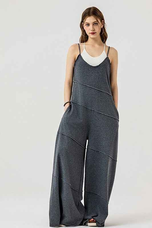 Keyhole back Wide Leg Raw Edge Jumpsuit