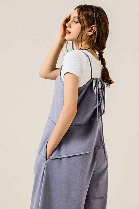 Keyhole back Wide Leg Raw Edge Jumpsuit