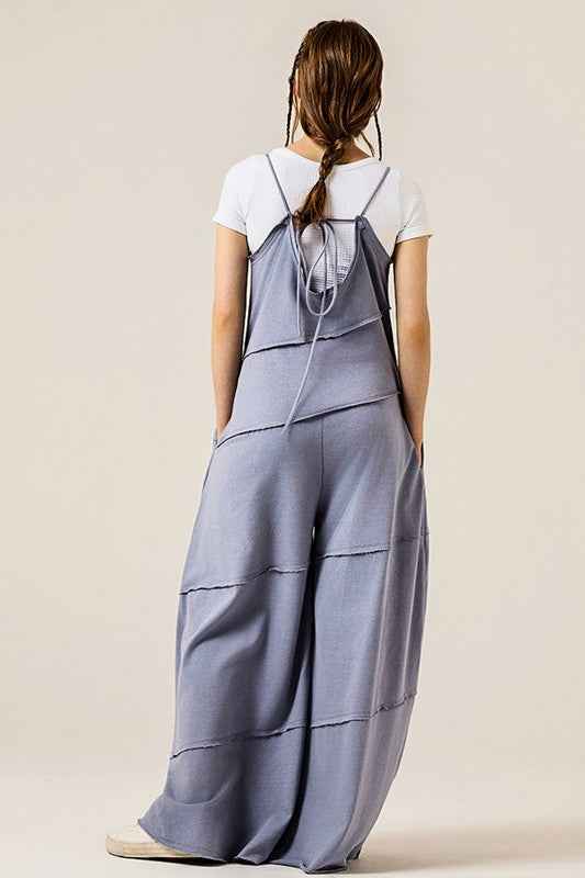 Plus Keyhole back Wide Leg Raw Edge Jumpsuit