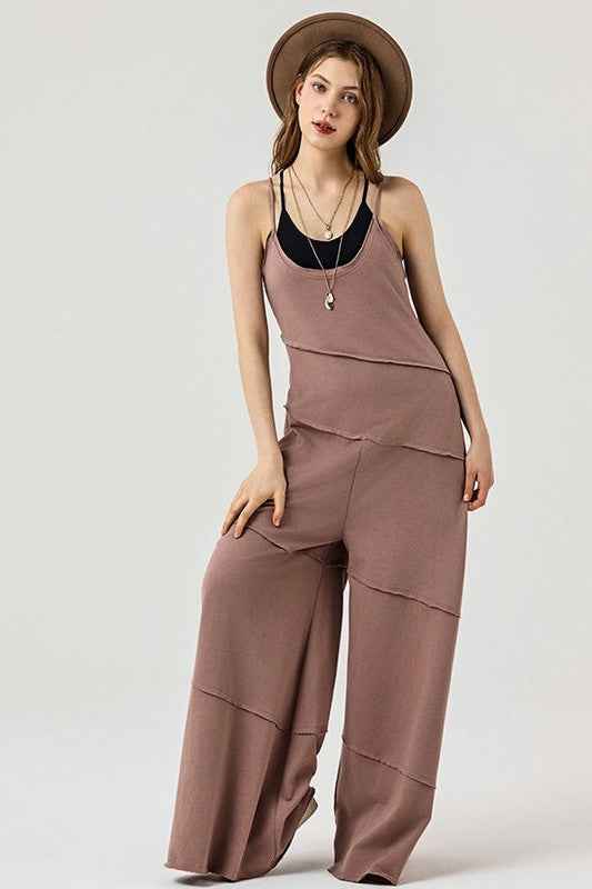 Plus Keyhole back Wide Leg Raw Edge Jumpsuit