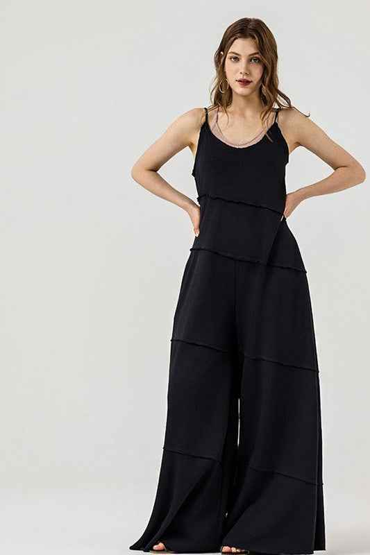Plus Keyhole back Wide Leg Raw Edge Jumpsuit