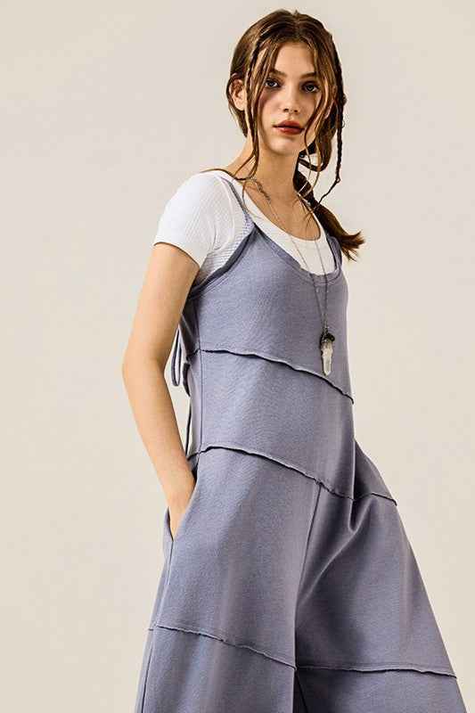 Plus Keyhole back Wide Leg Raw Edge Jumpsuit