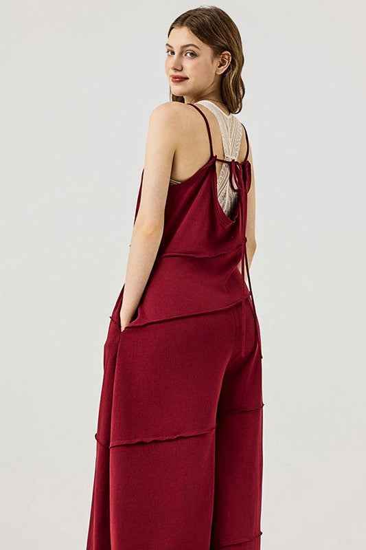 Plus Keyhole back Wide Leg Raw Edge Jumpsuit