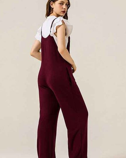 Boho Terry Wide Leg Jumpsuits with Pocket
