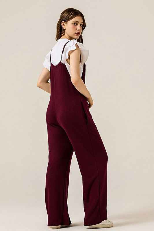 Boho Terry Wide Leg Jumpsuits with Pocket