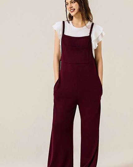 Boho Terry Wide Leg Jumpsuits with Pocket