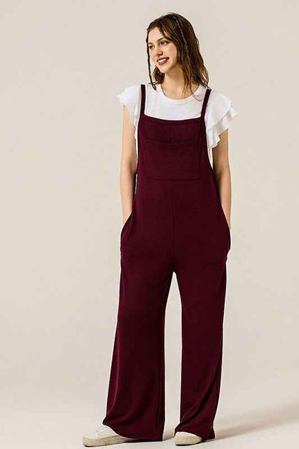 Boho Terry Wide Leg Jumpsuits with Pocket