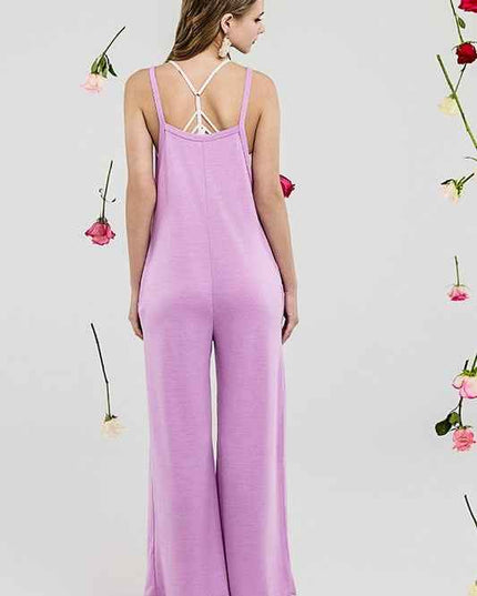 Boho Terry Wide Leg Jumpsuits with Pocket