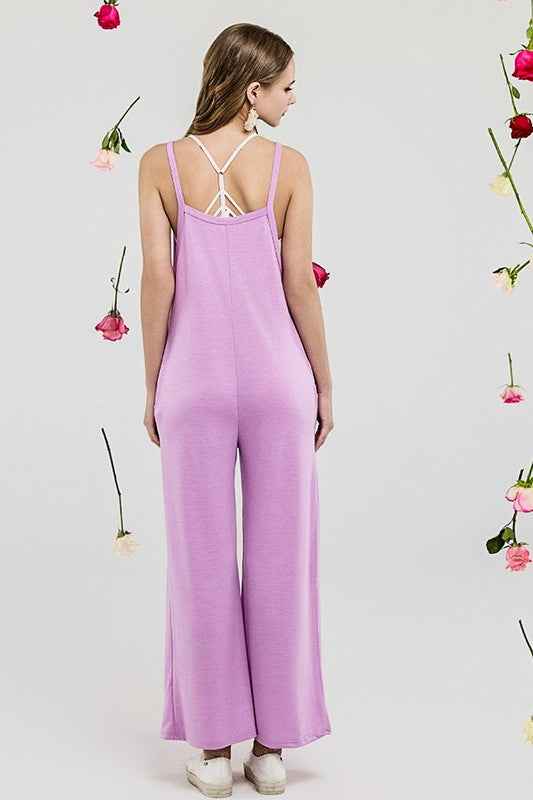 Boho Terry Wide Leg Jumpsuits with Pocket