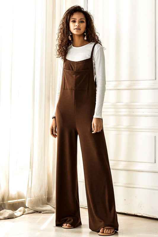 Boho Terry Wide Leg Jumpsuits with Pocket