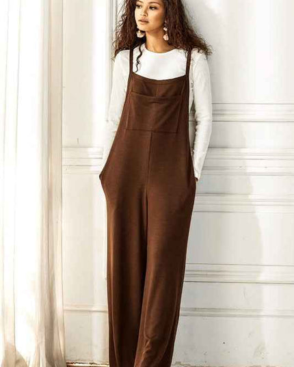 Boho Terry Wide Leg Jumpsuits with Pocket