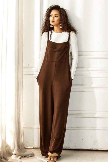 Boho Terry Wide Leg Jumpsuits with Pocket