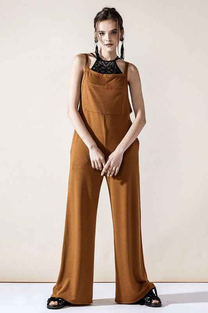 Boho Terry Wide Leg Jumpsuits with Pocket