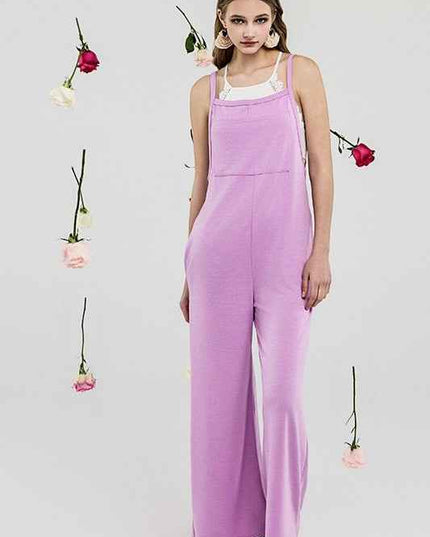 Boho Terry Wide Leg Jumpsuits with Pocket