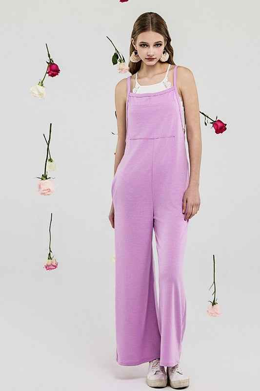 Boho Terry Wide Leg Jumpsuits with Pocket
