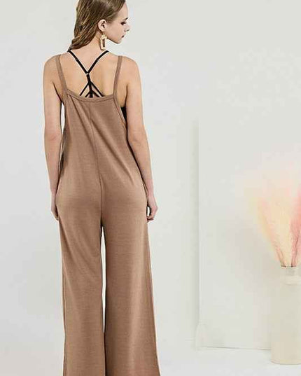 Boho Terry Wide Leg Jumpsuits with Pocket