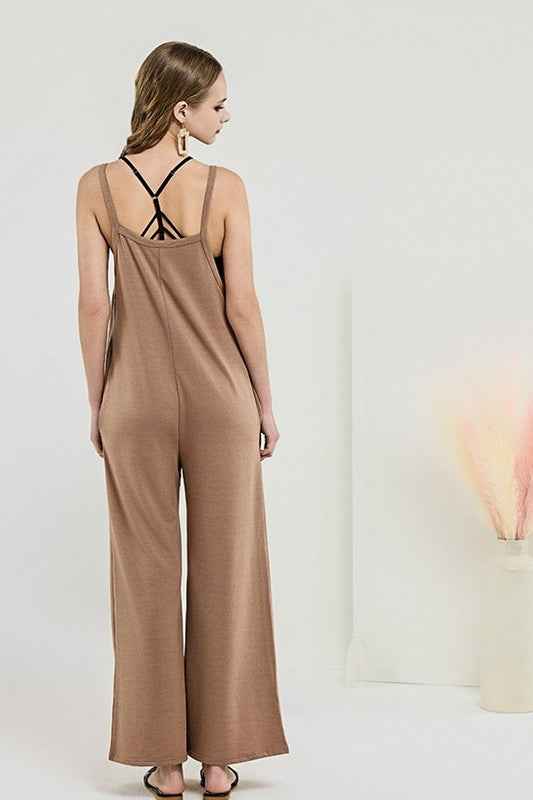 Boho Terry Wide Leg Jumpsuits with Pocket