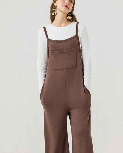 Boho Terry Wide Leg Jumpsuits with Pocket