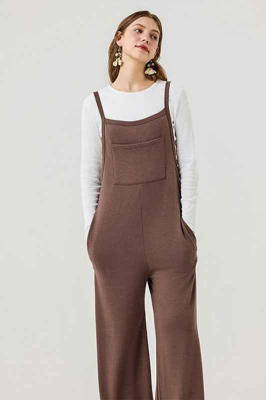 Boho Terry Wide Leg Jumpsuits with Pocket