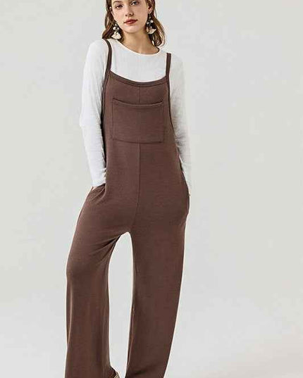 Boho Terry Wide Leg Jumpsuits with Pocket