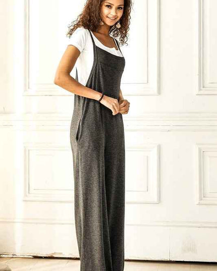 Boho Terry Wide Leg Jumpsuits with Pocket