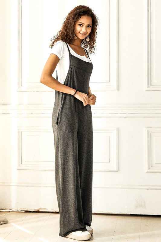 Boho Terry Wide Leg Jumpsuits with Pocket